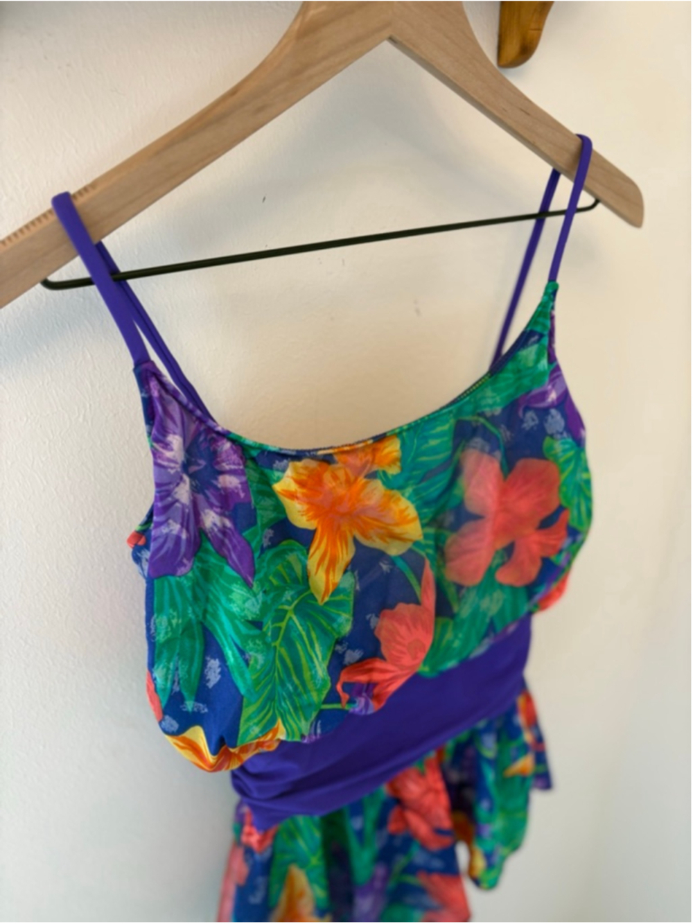 Vintage Sun Streak Tropical Swimsuit Size 8 Floral One Piece Skirted - Picture 2 of 11